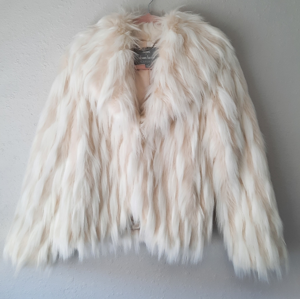 Dennis Basso Platinum Faux Fur Shaggy Coat M